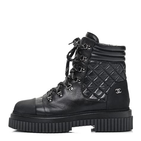 chanel calfskin grosgrain quilted lace up boots|CHANEL.